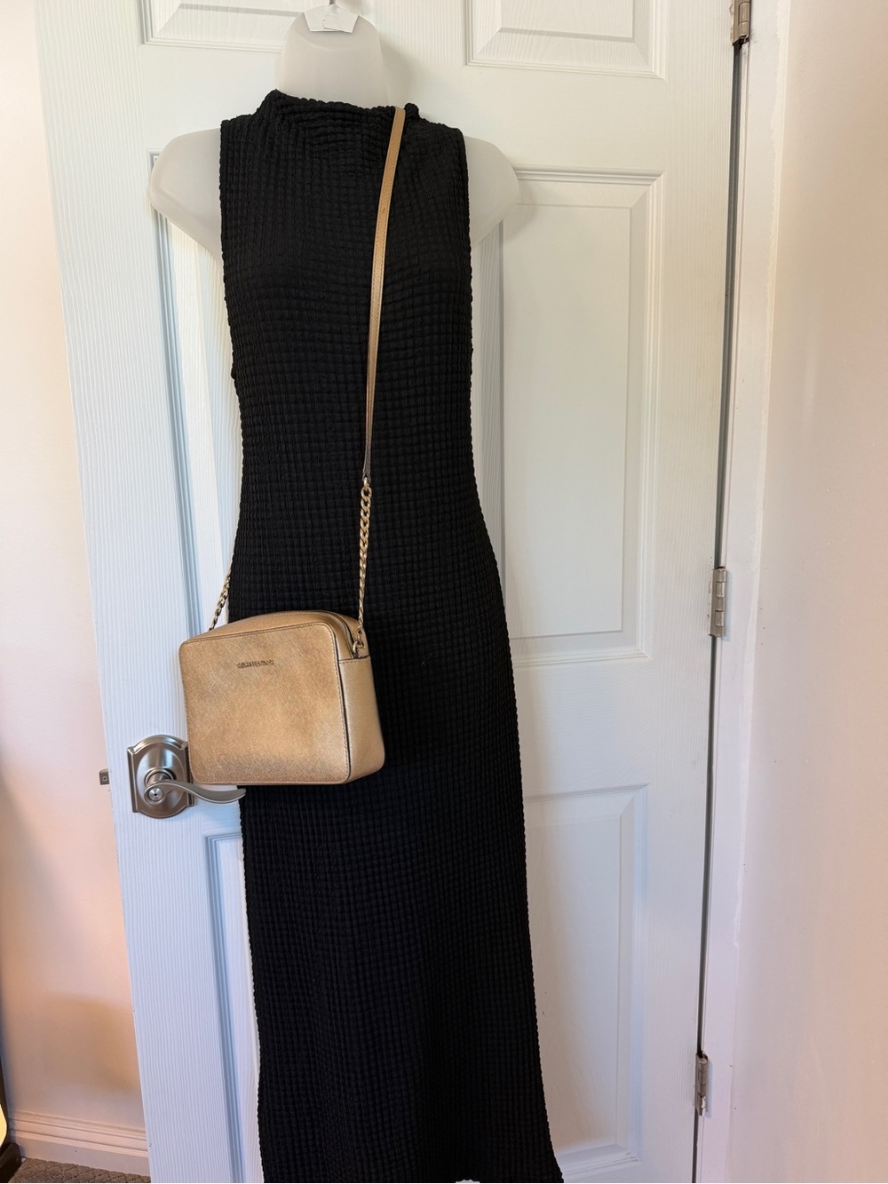 Sleeveless Black Midi Dress with High Neck